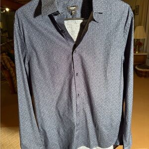 Express Navy Patterned Button Down Shirt